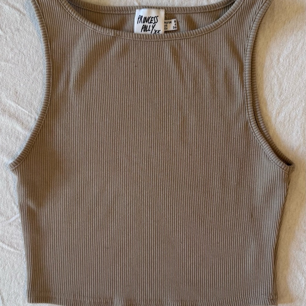 Princess Polly Taupe Ribbed Tank Top